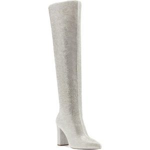 Inc International Concepts Phebe Over the Knee Rhinestone Boots, SILVER, 9M